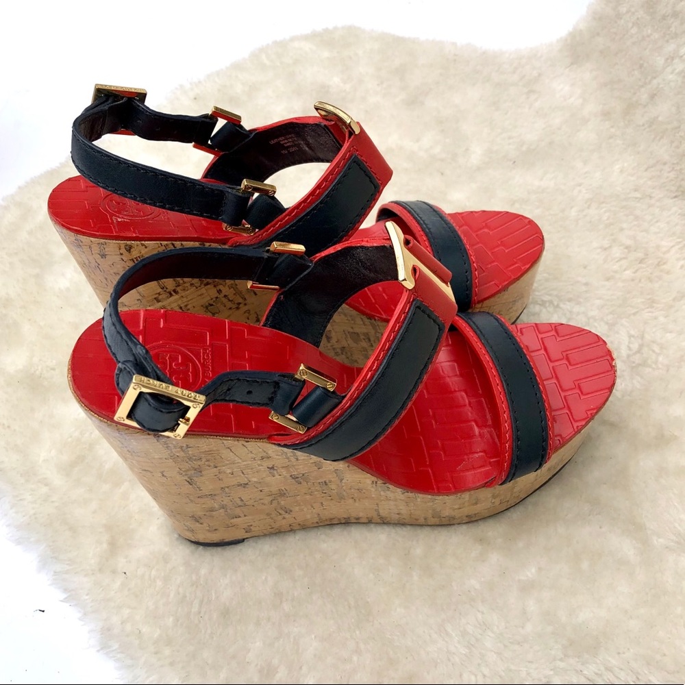 *Tory Burch | Red Navy Volcano Angeline Wedges 7.5 - Picture 7 of 14